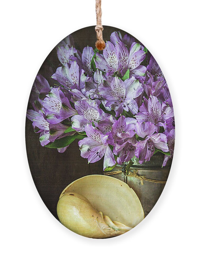 Alstroemeria Ornament featuring the photograph Alstroemeria with Seashell by Cindi Ressler