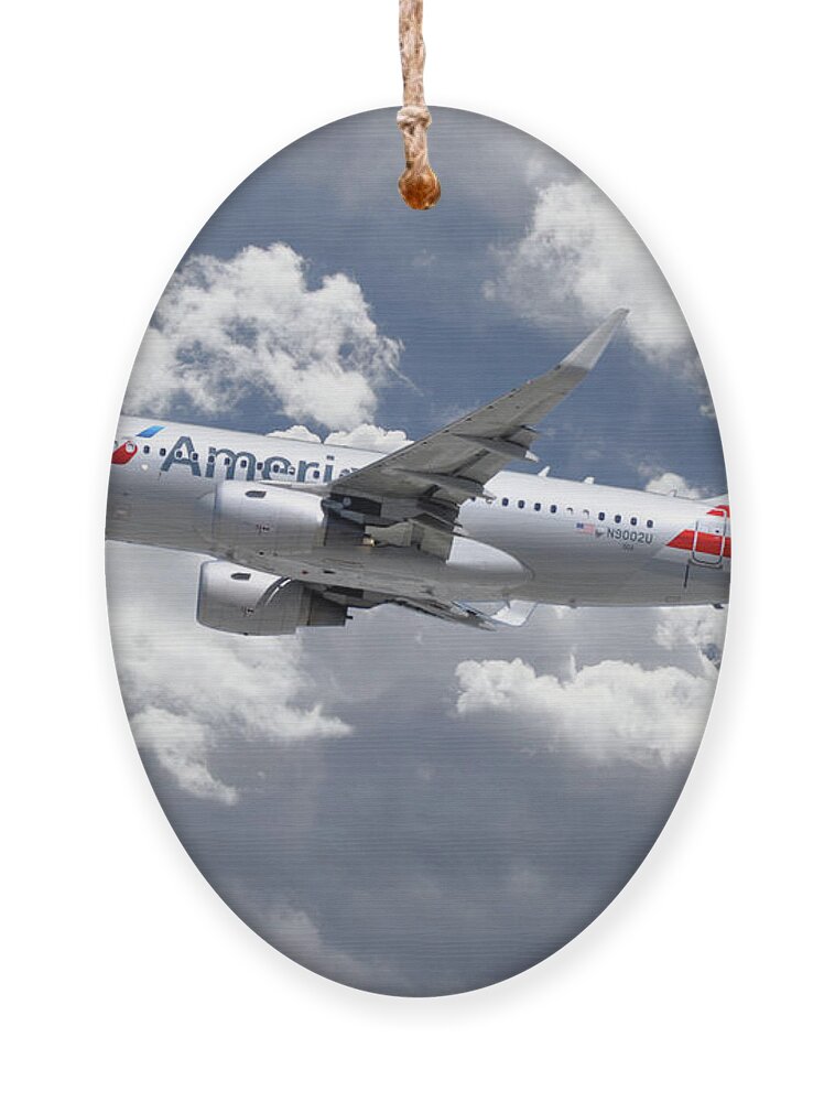Airbus Ornament featuring the digital art American Airlines Airbus A319 by Airpower Art