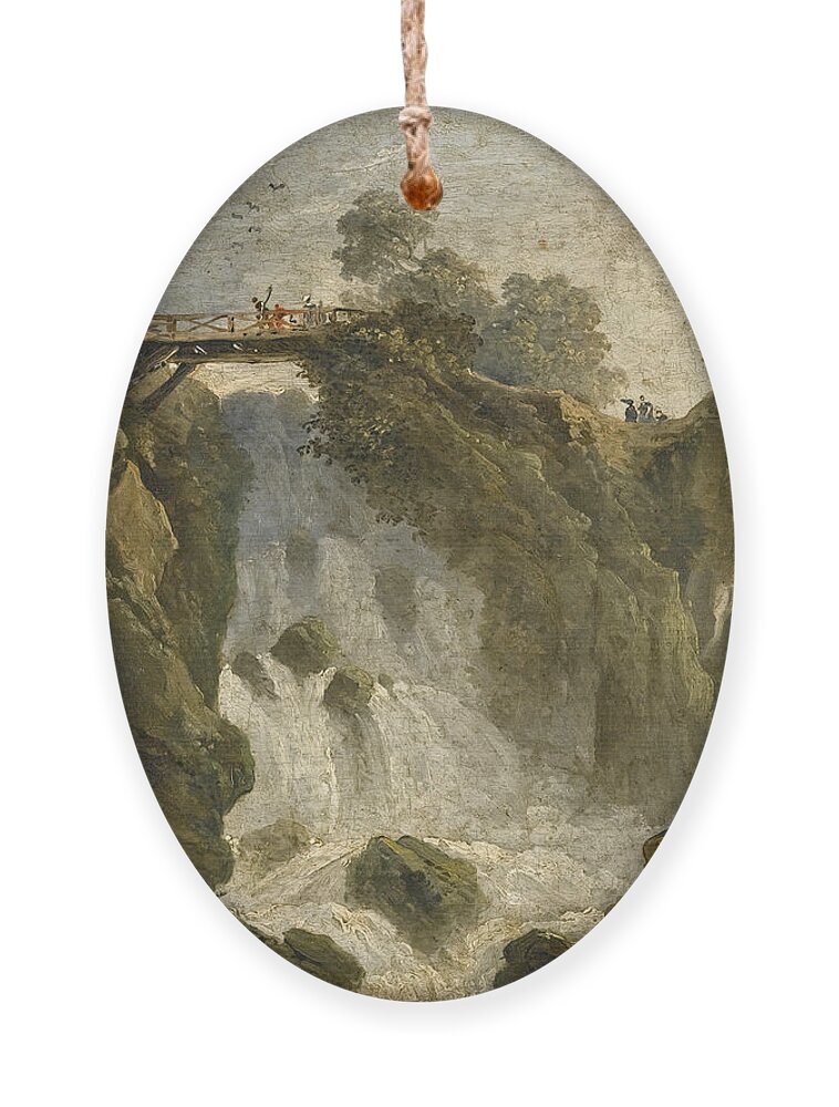 Hubert Robert Ornament featuring the painting An Artist sketching with other Figures beneath a Waterfall by Hubert Robert