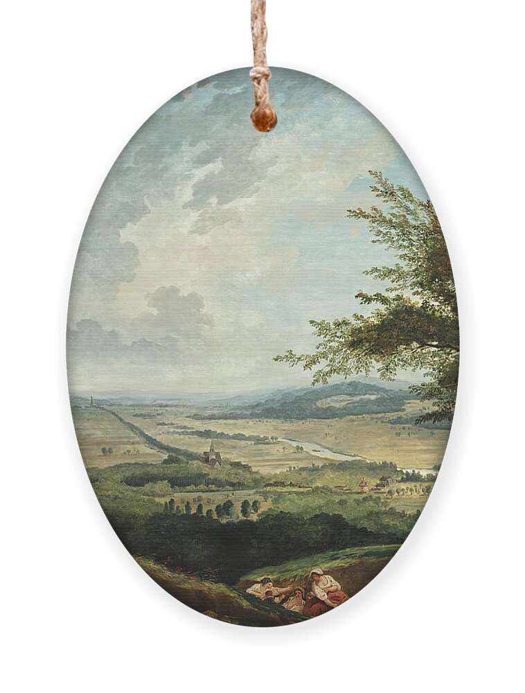 Hubert Robert Ornament featuring the painting An Extensive Landscape near Paris by Hubert Robert