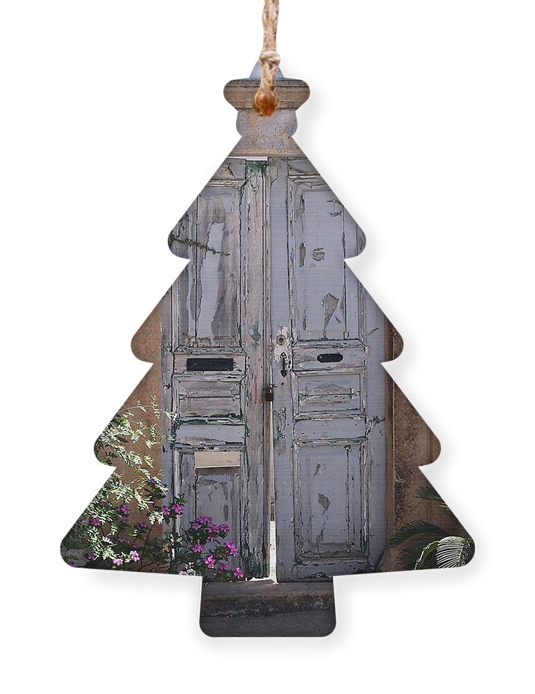 Door Ornament featuring the photograph Ancient Garden Doors in Greece by Sabrina L Ryan