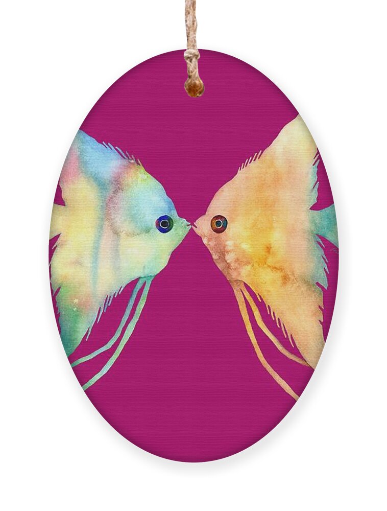 Fish Ornament featuring the painting Angelfish Kissing by Hailey E Herrera