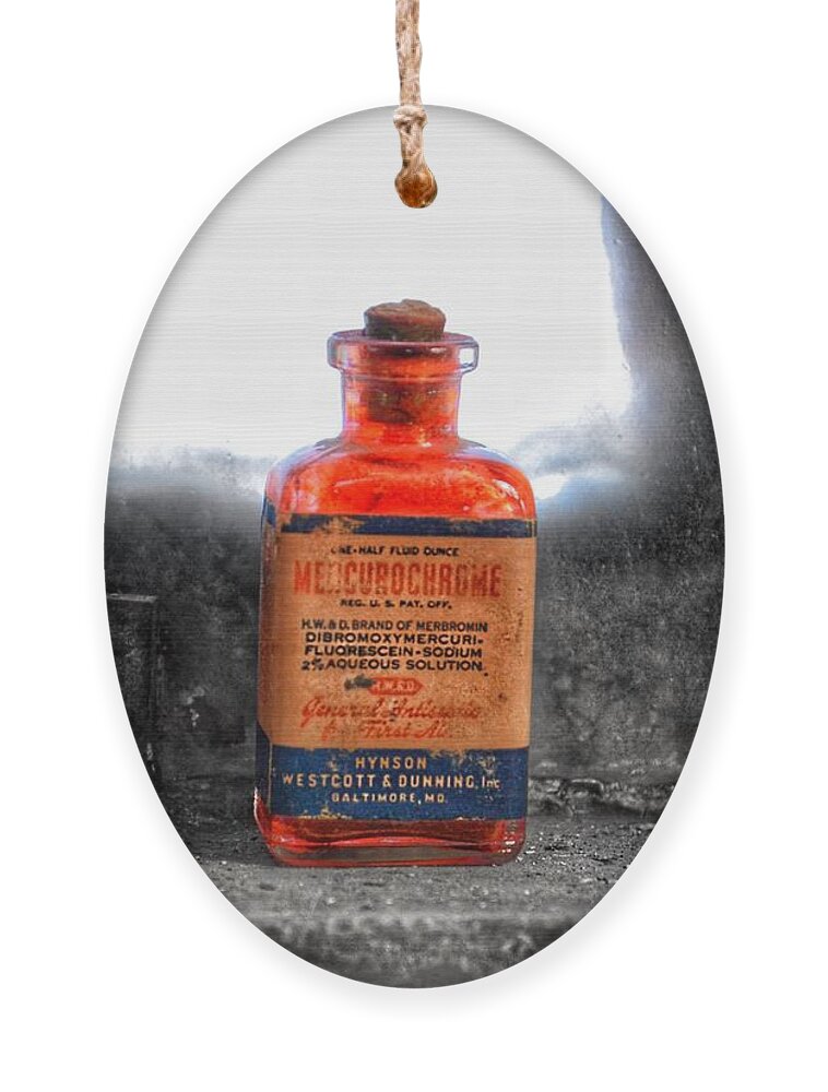 Antique Ornament featuring the photograph Antique Mercurochrome Hynson Westcott and Dunning Inc. Medicine Bottle - Maryland Glass Corporation by Marianna Mills