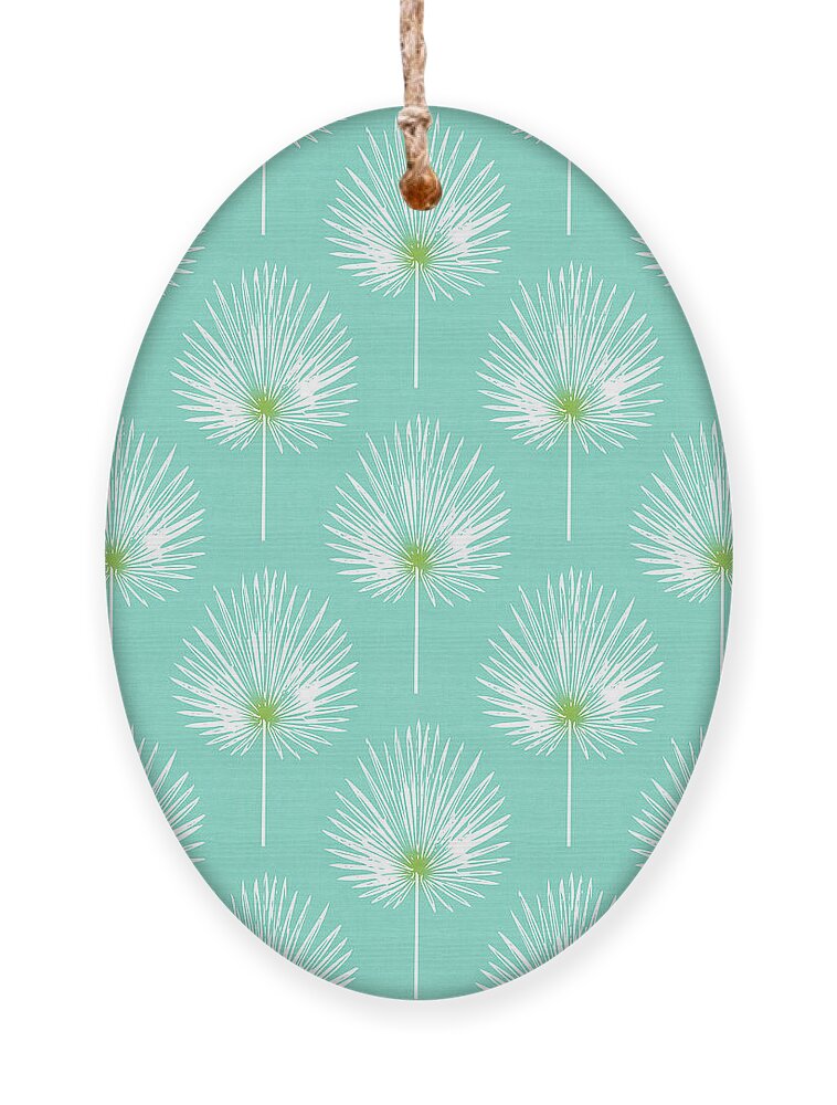 Tropical Ornament featuring the mixed media Aqua and White Palm Leaves- Art by Linda Woods by Linda Woods