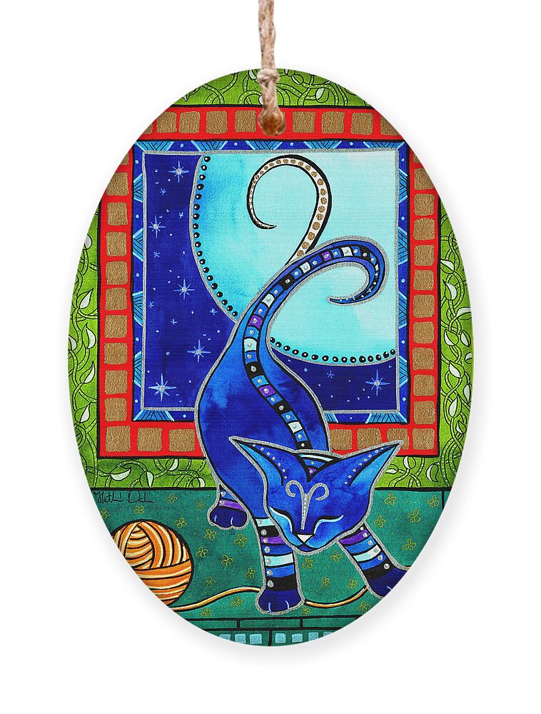 Cat Ornament featuring the painting Aries Cat Zodiac by Dora Hathazi Mendes