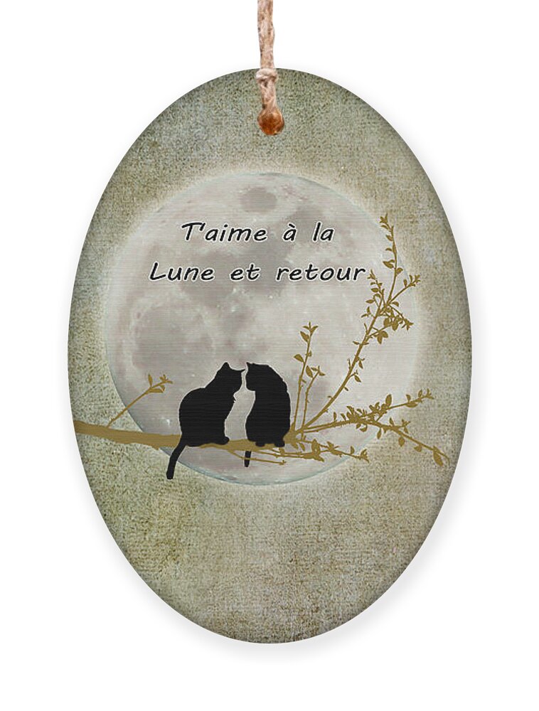 Lune Ornament featuring the digital art T'aime a la lune et retour by Linda Lees
