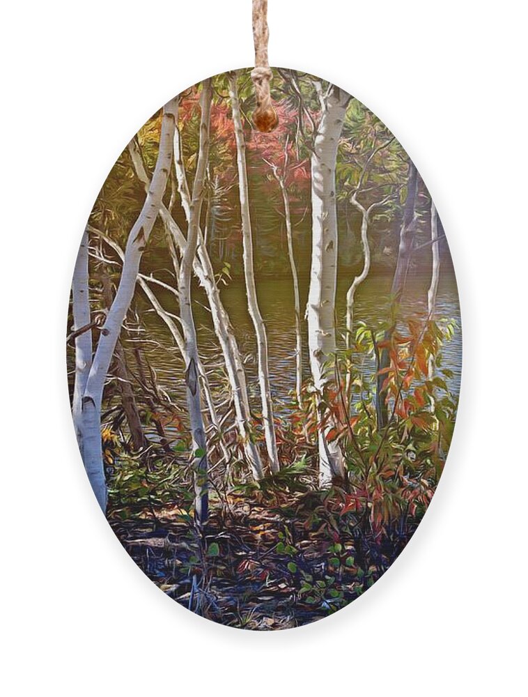 Trees Ornament featuring the mixed media Aspen trees in the fall by Tatiana Travelways