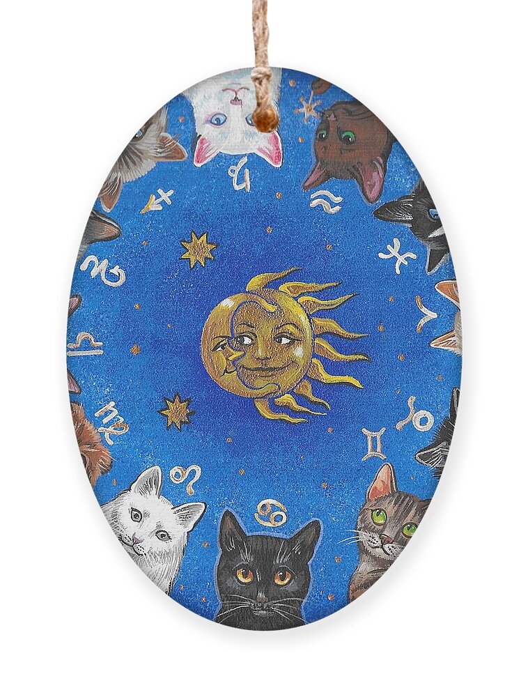 Print Ornament featuring the painting Astrological Cats by Margaryta Yermolayeva