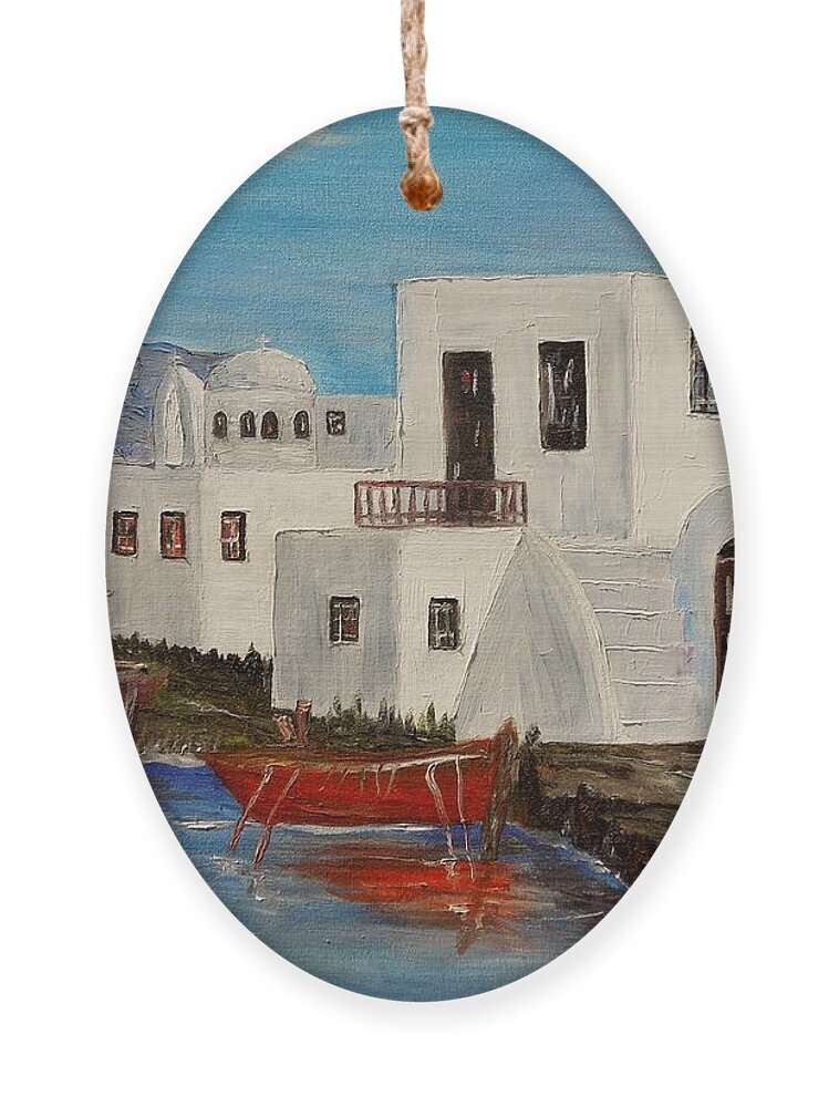 Boat Ornament featuring the painting At home in Greece by Marilyn McNish