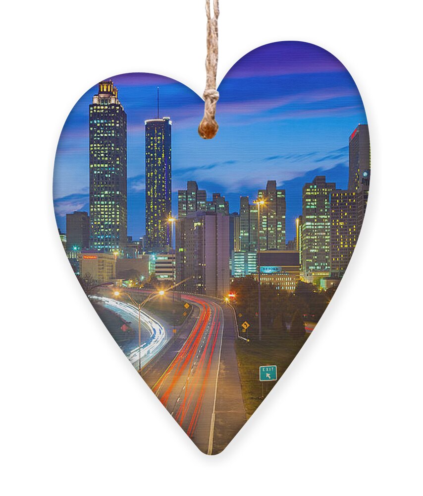 America Ornament featuring the photograph Atlanta downtown by night by Inge Johnsson