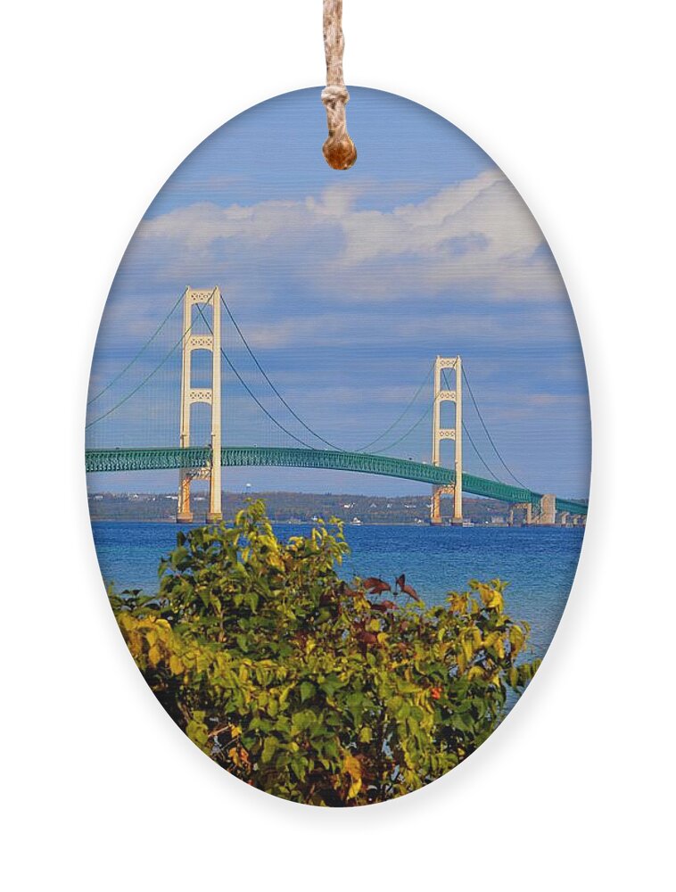 Mackinac Bridge Ornament featuring the photograph Autumn Bridge by Keith Stokes