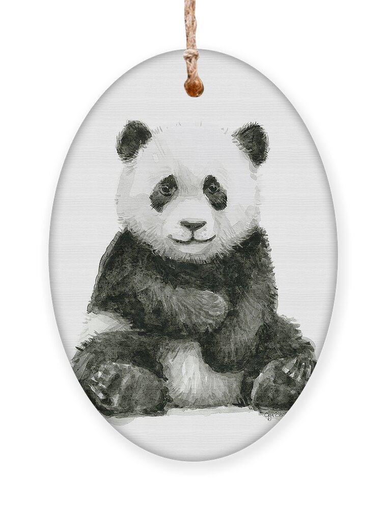 #faatoppicks Ornament featuring the painting Baby Panda Watercolor by Olga Shvartsur