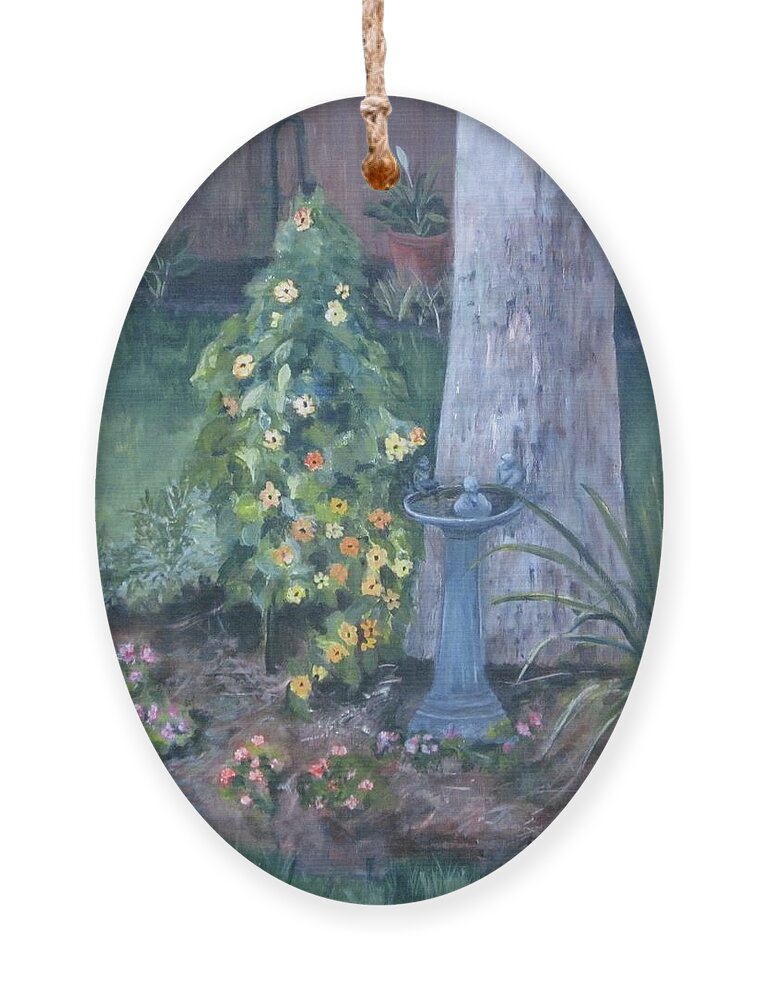 Everything In Bloom In Summertime Ornament featuring the painting Backyard by Paula Pagliughi
