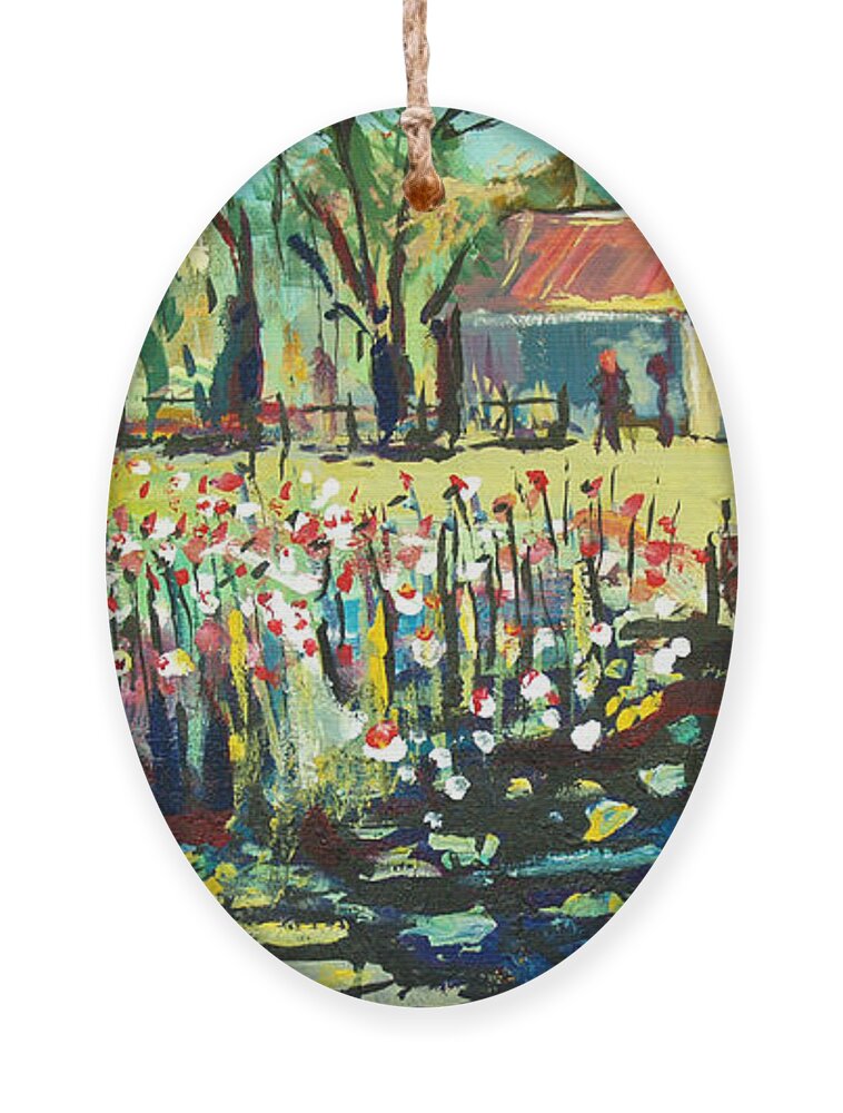  Ornament featuring the painting Backyard Poppies by John Gholson
