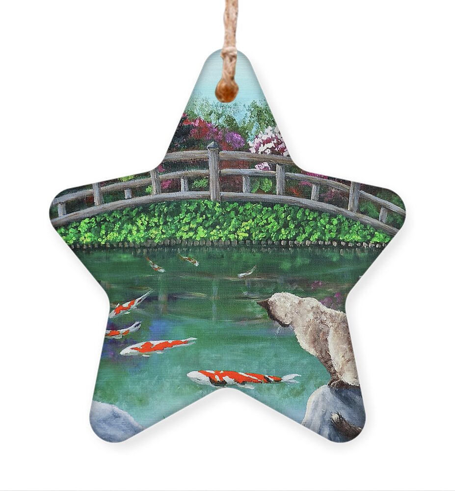 Bridge Ornament featuring the painting Balinese Cat at Hakone by Laura Iverson