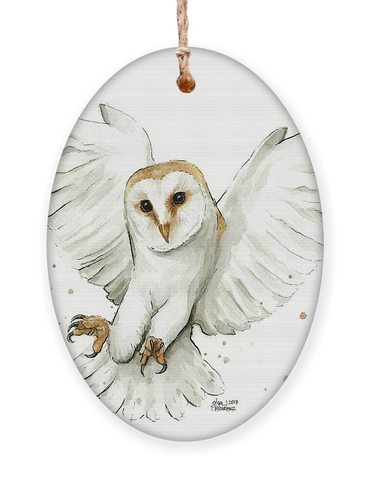 Owl Ornament featuring the painting Barn Owl Flying Watercolor by Olga Shvartsur