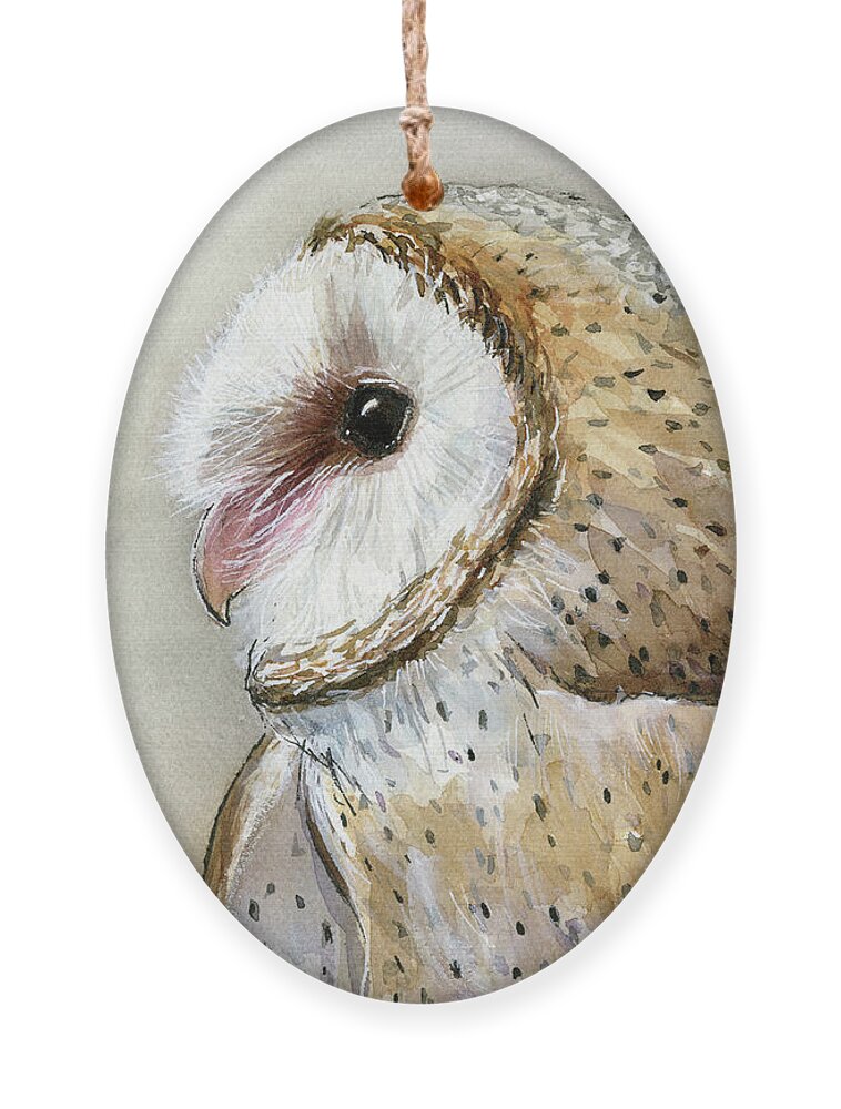 Owl Ornament featuring the painting Barn Owl Watercolor by Olga Shvartsur