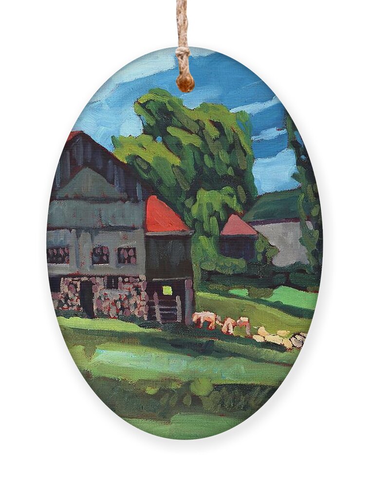 814 Ornament featuring the painting Barn Roofs by Phil Chadwick