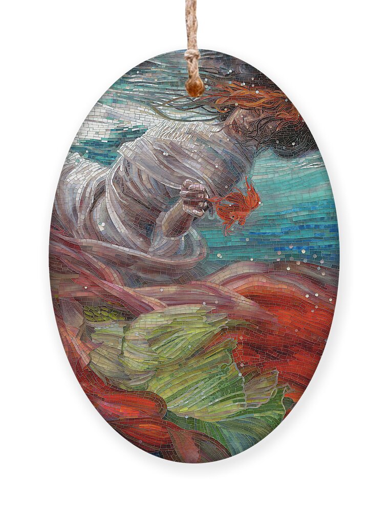 Mermaid Ornament featuring the painting Batyam by Mia Tavonatti