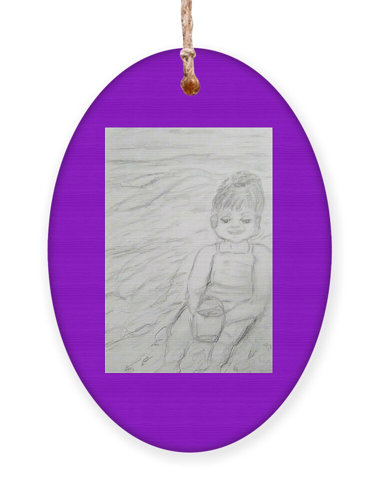 Children Ornament featuring the drawing  Beach Baby by Suzanne Berthier