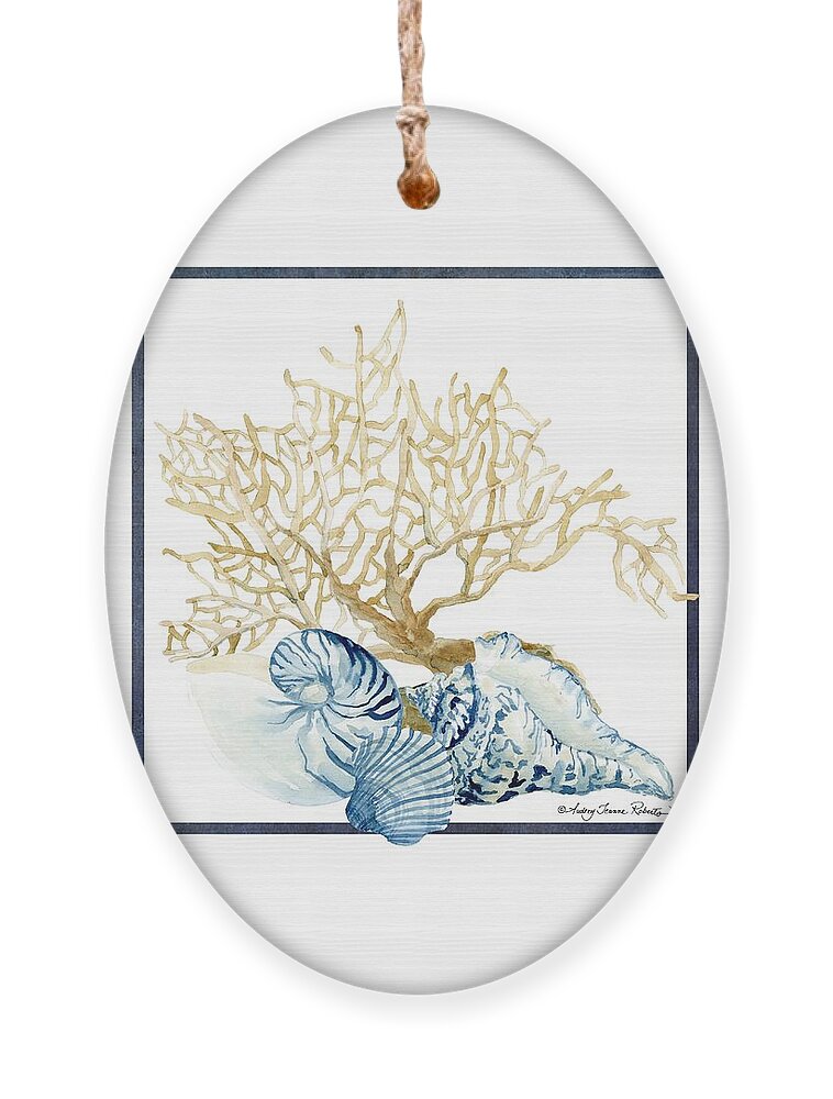 Sea Ornament featuring the painting Beach House Nautilus Scallop n Conch with Tan Fan Coral by Audrey Jeanne Roberts