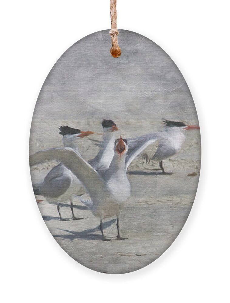 Royal Tern Ornament featuring the digital art Beach Party by Jayne Carney
