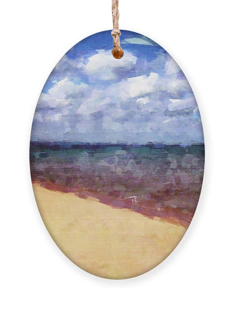 Lake Superior Ornament featuring the digital art Beach Under Blue Skies by Phil Perkins