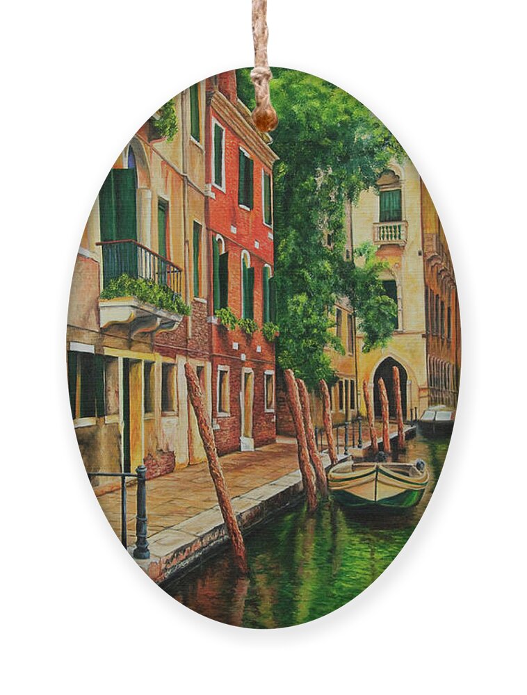 Venice Canal Ornament featuring the painting Beautiful Side Canal In Venice by Charlotte Blanchard