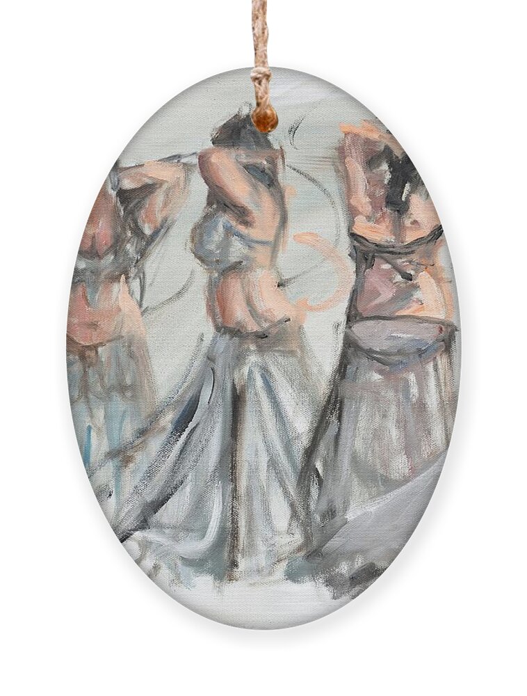 Dance Ornament featuring the painting Belly Dancer in Motion by Donna Tuten