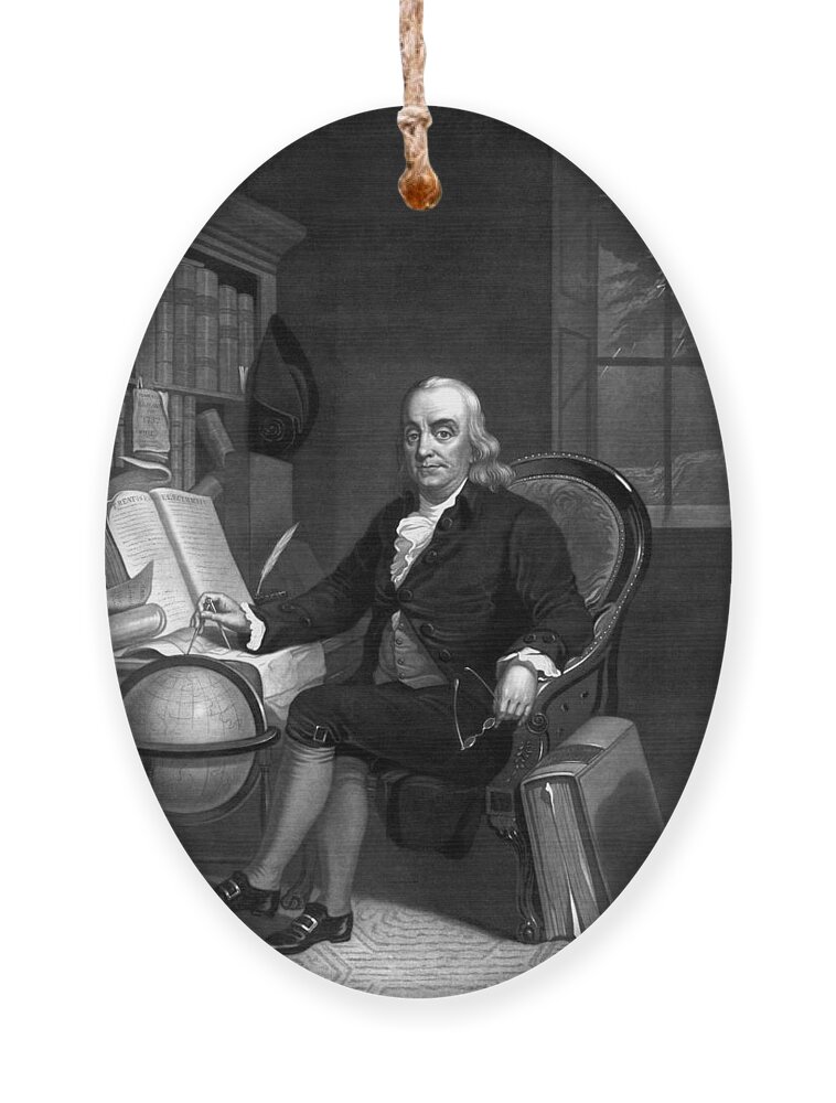 Benjamin Franklin Ornament featuring the painting Benjamin Franklin -- The Scientist by War Is Hell Store