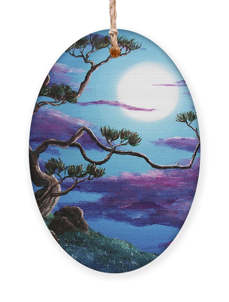 Zenbreeze Ornament featuring the painting Bent Pine Tree at Moonrise by Laura Iverson