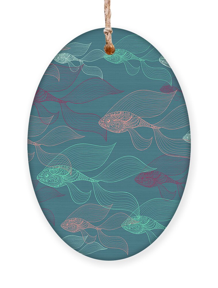 Nature Pattern Ornament featuring the digital art Beta Fish Animals Pattern by Mark Ashkenazi