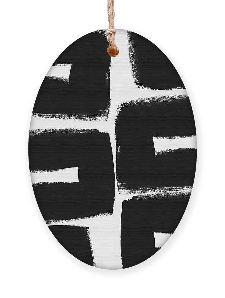 Black And White Abstract Painting Ornament featuring the painting Black and White Abstract- abstract painting by Linda Woods
