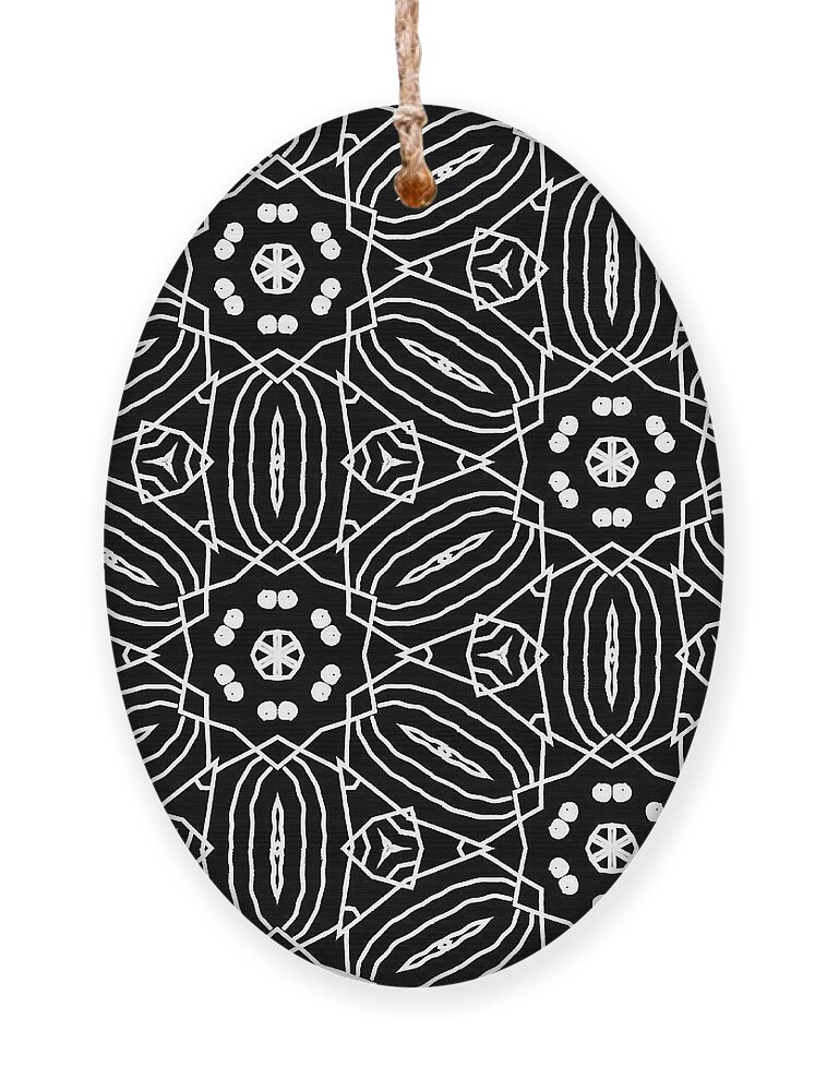 Black And White Ornament featuring the digital art Black and White Boho Pattern 2- Art by Linda Woods by Linda Woods