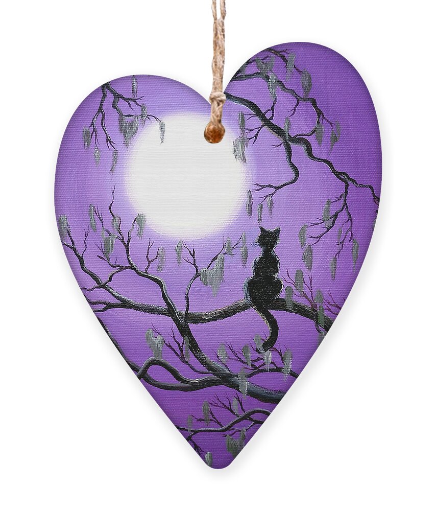 Painting Ornament featuring the painting Black Cat in Mossy Tree by Laura Iverson