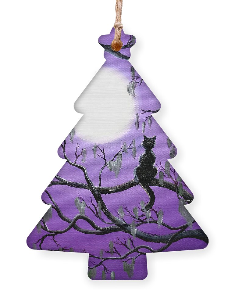 Painting Ornament featuring the painting Black Cat in Mossy Tree by Laura Iverson