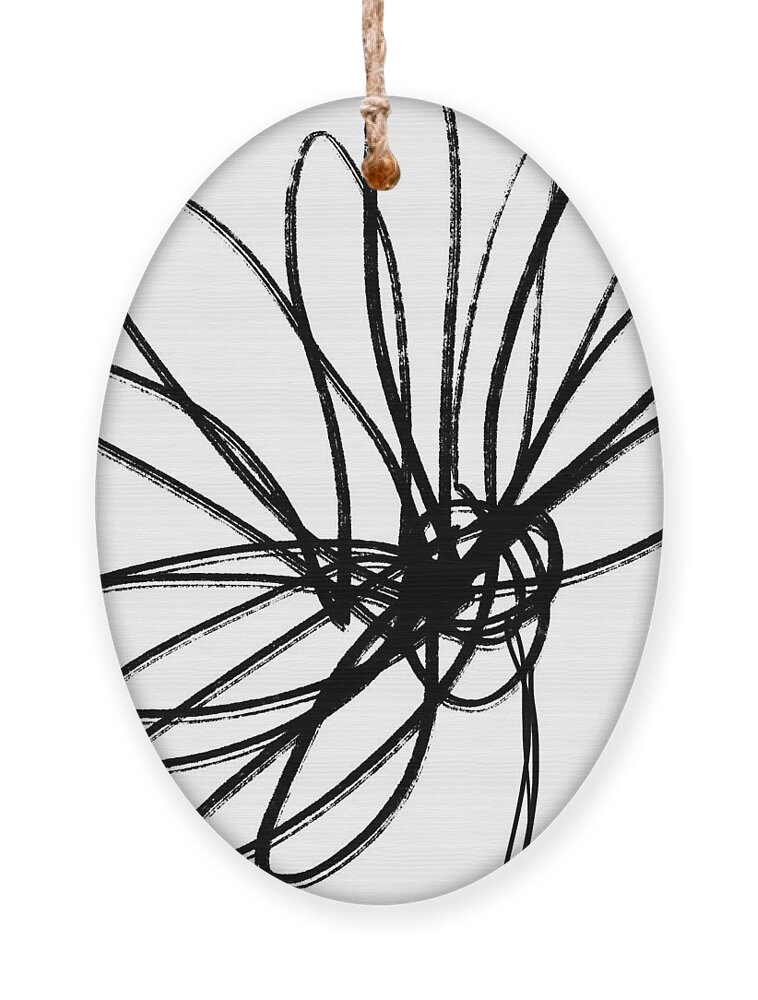 Flowers Ornament featuring the drawing Black Ink Flower 2- Art by Linda Woods by Linda Woods