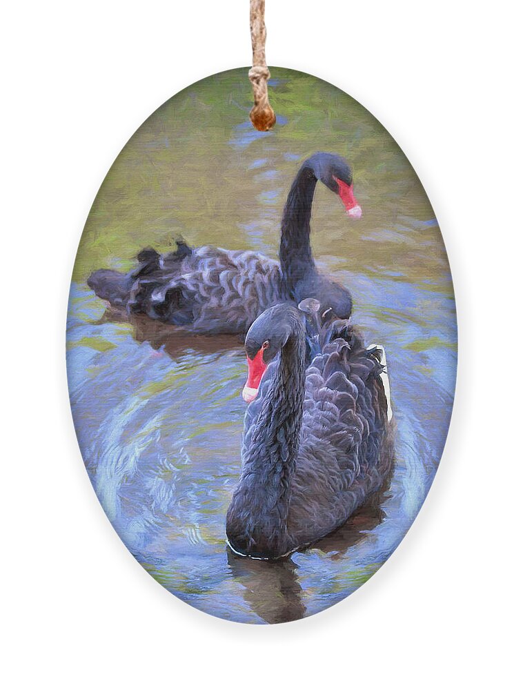 Swan Ornament featuring the photograph Black Swans by Susan Rissi Tregoning