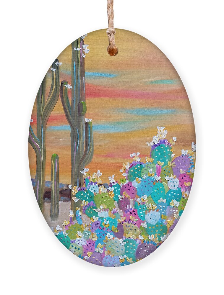 Cactus Ornament featuring the painting Blooming Cacti by Judith Rhue