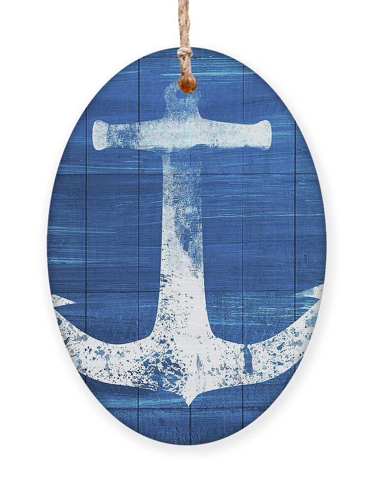 Anchor Ornament featuring the mixed media Blue and White Anchor- Art by Linda Woods by Linda Woods
