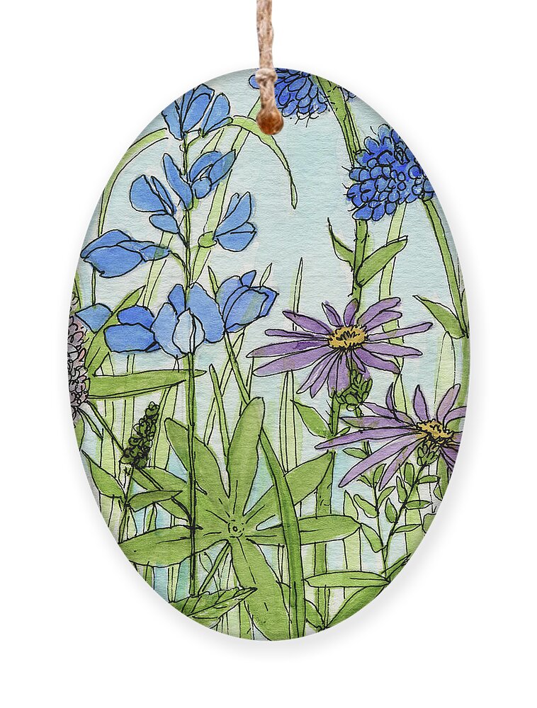 Blue Flowers Ornament featuring the painting Blue Buttons by Laurie Rohner