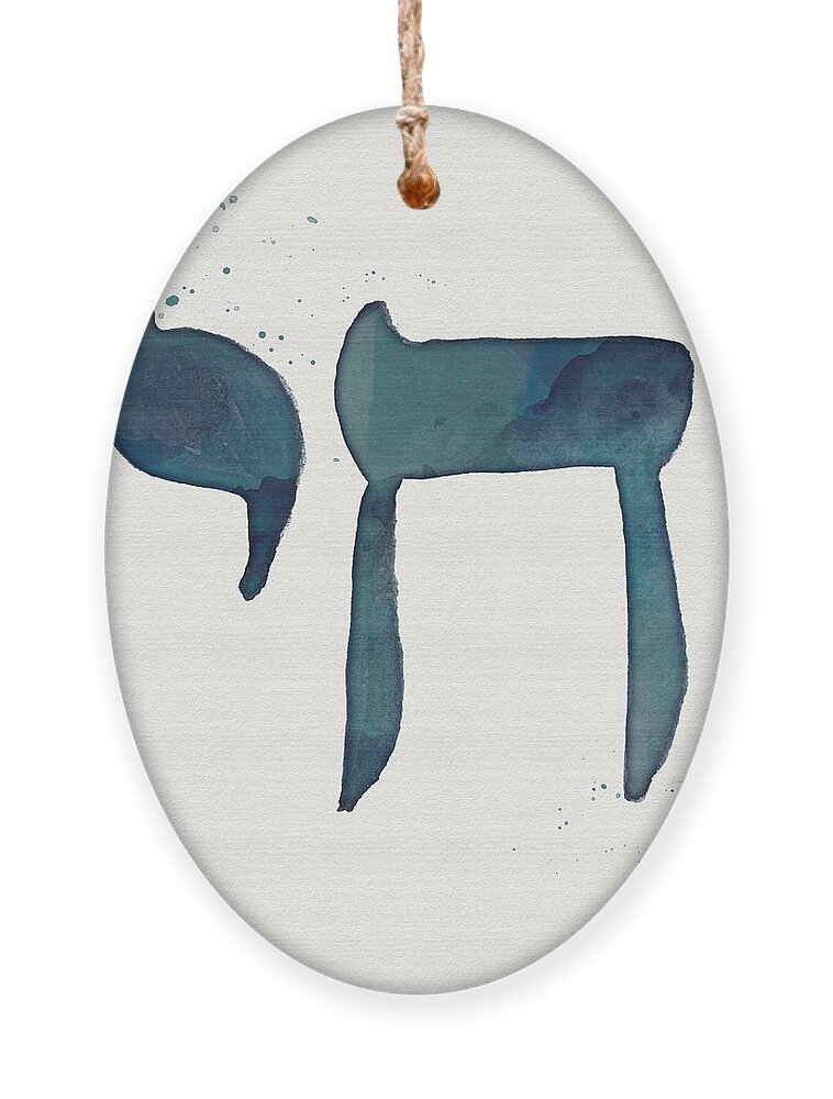 Chai Ornament featuring the painting Blue Chai- Hebrew Art by Linda Woods by Linda Woods