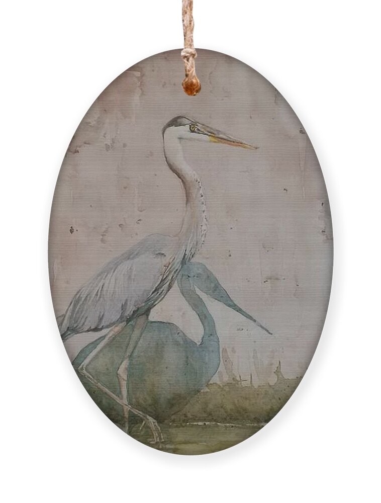 Blue Heron Ornament featuring the painting Blue Heron by Sheila Romard