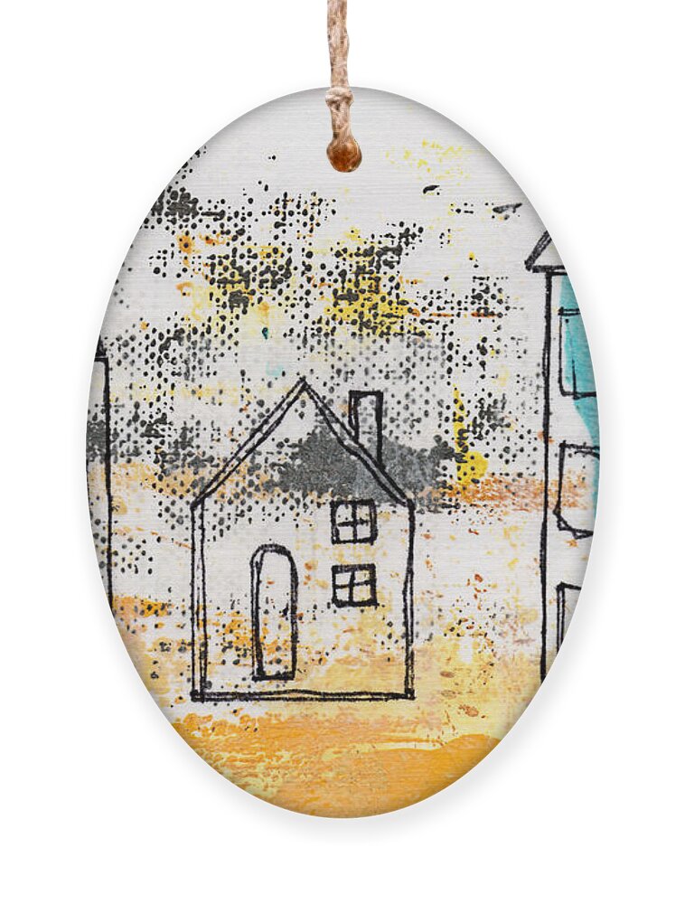 Abstract Ornament featuring the painting Blue House by Linda Woods