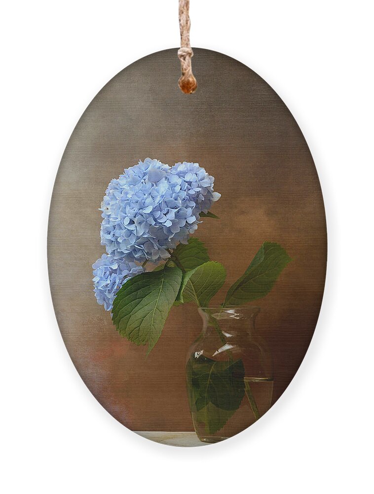 Hydrangea Ornament featuring the photograph Blue Hydrangea In A Vase by Jai Johnson