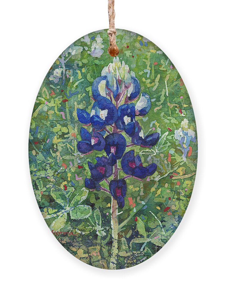 Bluebonnet Ornament featuring the painting Blue in Bloom 2 by Hailey E Herrera