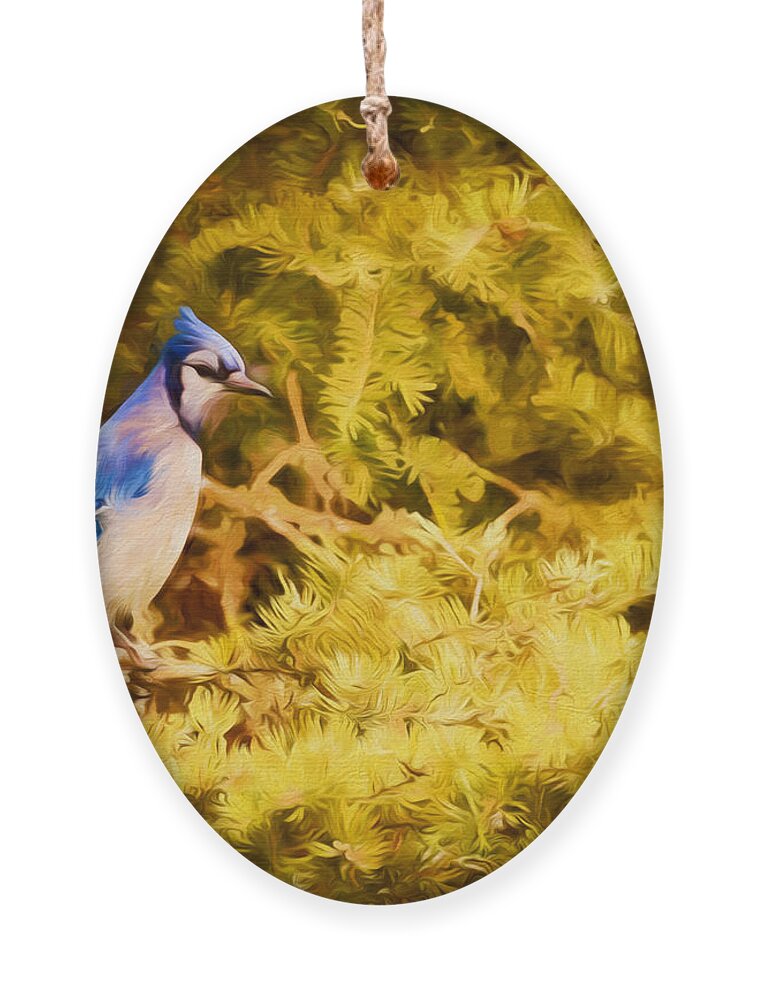 Blue Jay Ornament featuring the photograph Blue Jay at Twilight by Susan Rissi Tregoning
