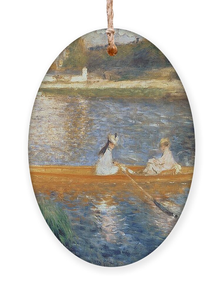 Boating On The Seine Ornament featuring the painting Boating on the Seine by Pierre Auguste Renoir