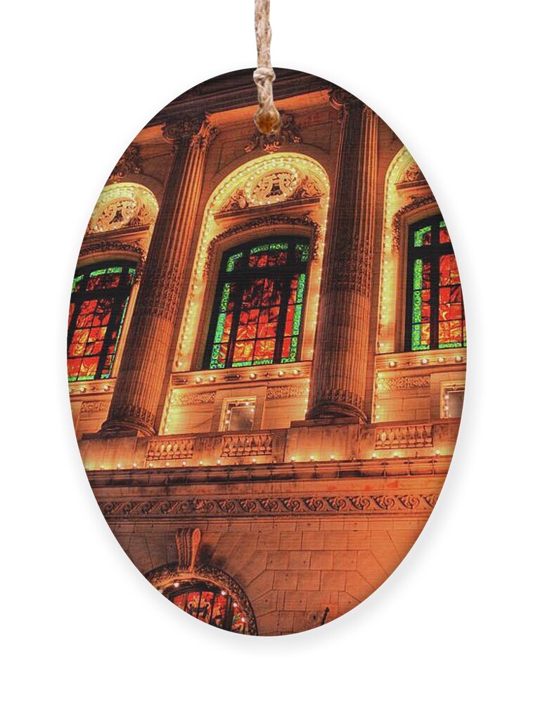 Boston Ornament featuring the photograph Boston MA Theater District Tremont Street Windows Emerson College by Toby McGuire