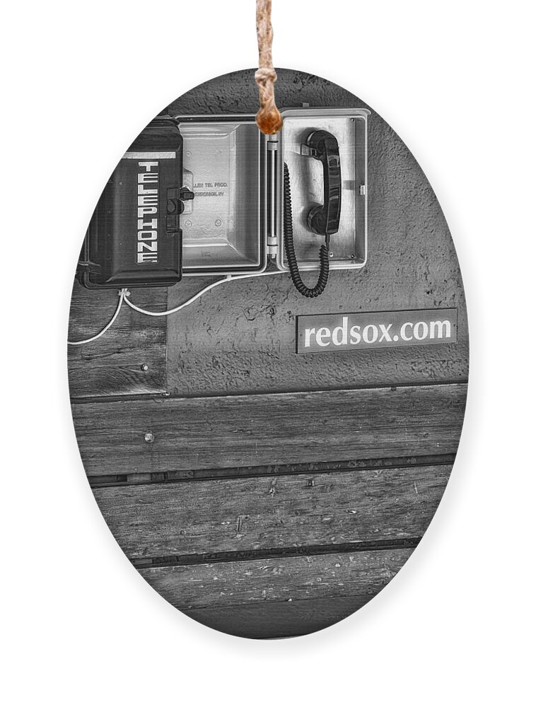 Boston Ornament featuring the photograph Boston Red Sox Dugout Telephone BW by Susan Candelario